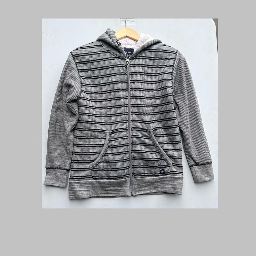 American Hawk Boys Gray /Black striped Zip Up Jacket size 10-12